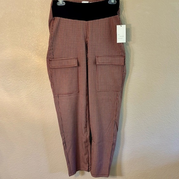 NWT Plaid Pants A New Day Stretch Panel Adaptive Pants Brown Red Cream Pockets - Picture 2 of 13